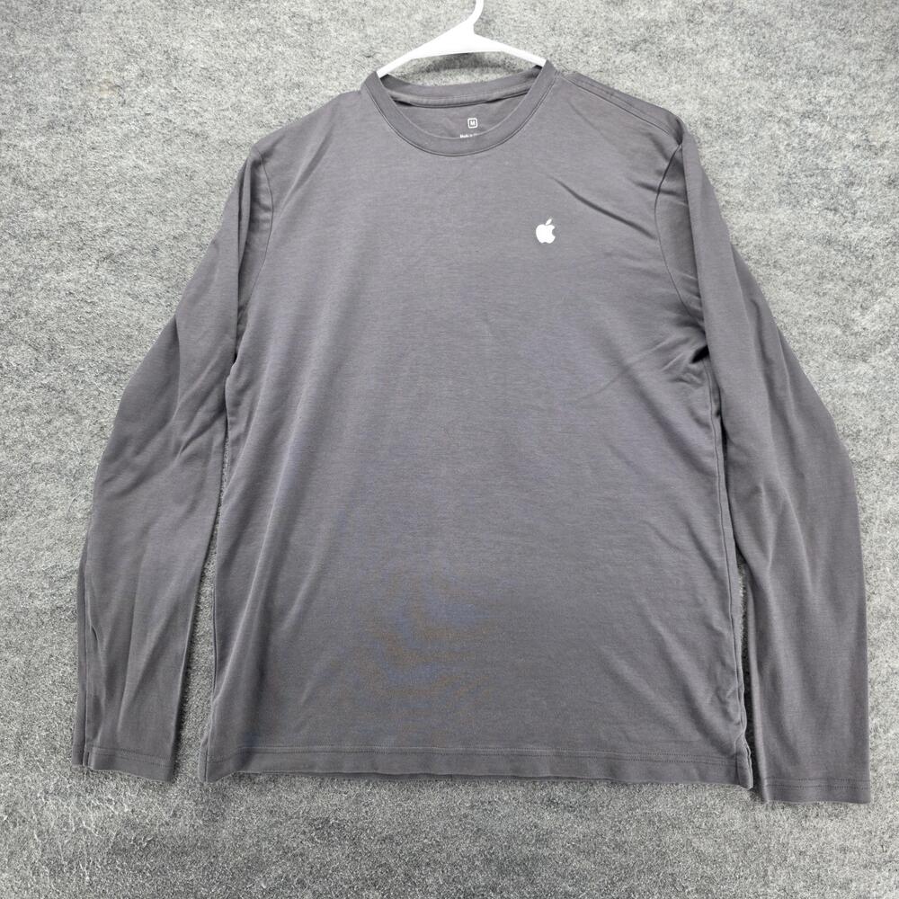 Apple Shirt Mens Medium Gray Long Sleeve Logo 100% Cotton Crewneck Tee